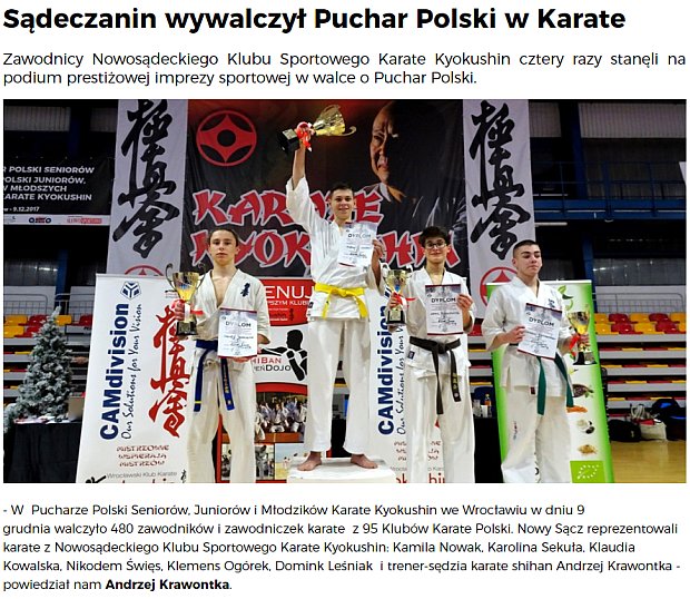 Sądeczanin wywalczył Puchar Polski w Karate - sadeczanin.info 14.12.2017