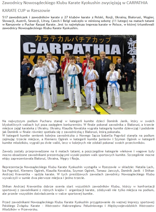 Zawodnicy NKSKK zwyciężają w Carpathia CUP Karate w Rzeszowie
